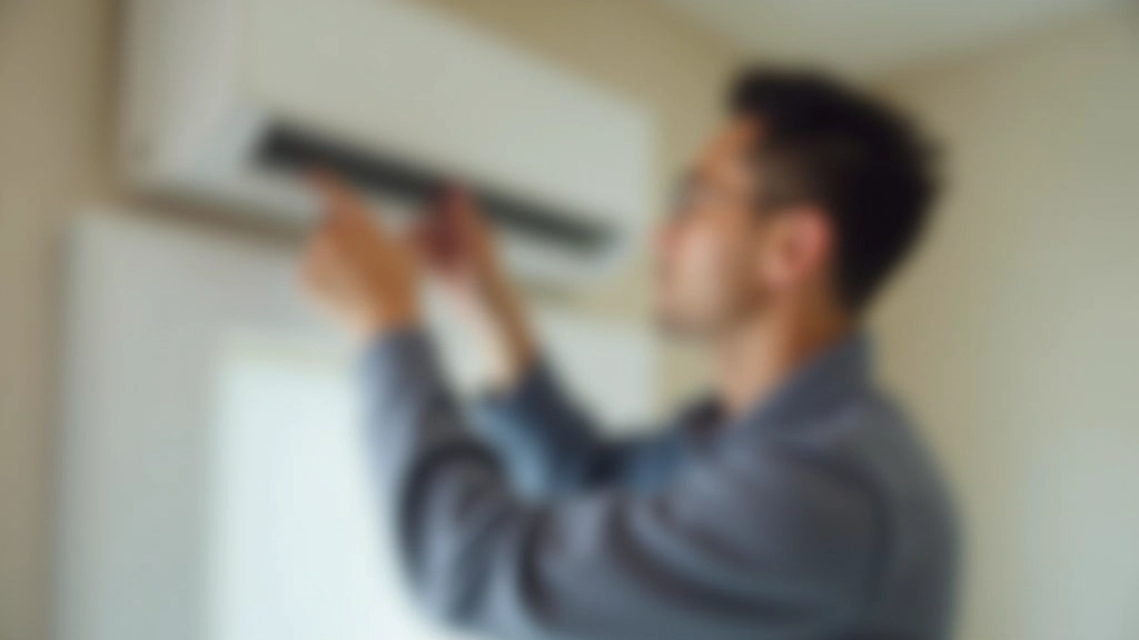 Maintenance worker examining broken air conditioning unit in apartment