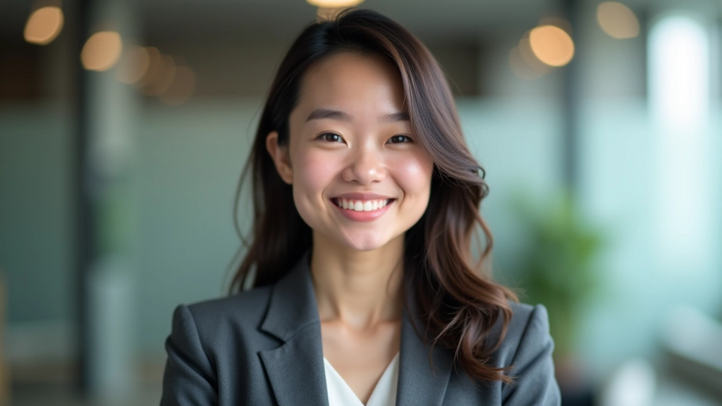 Young professional woman in casual blazer, portrait from chest up, confident expression, office setting