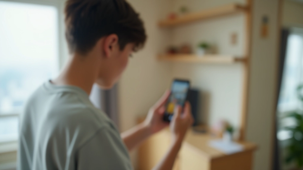 Young person taking photos of apartment walls and fixtures for move-in documentation